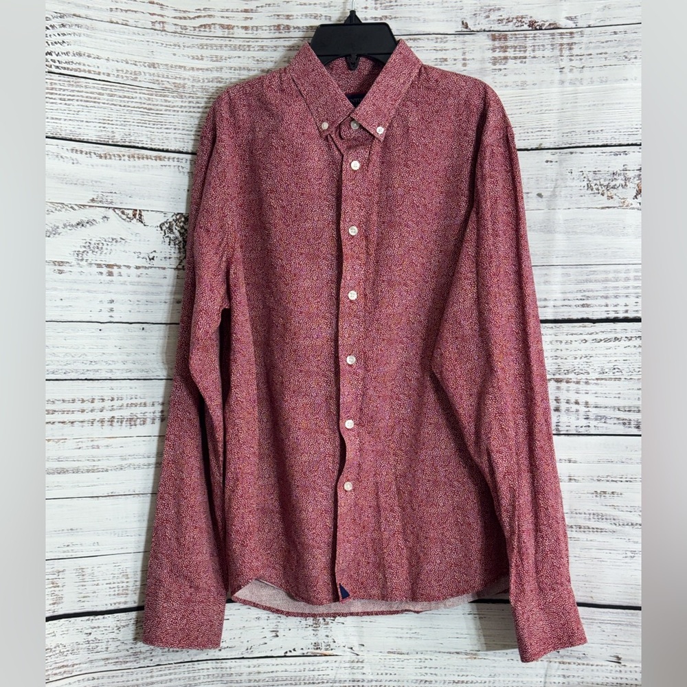 UNTUCKit Shirt Mens Sz M polka dot Button Up cotton Linen Blend long sleeves